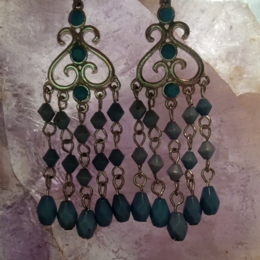 Elegant Teal Chandelier Earrings